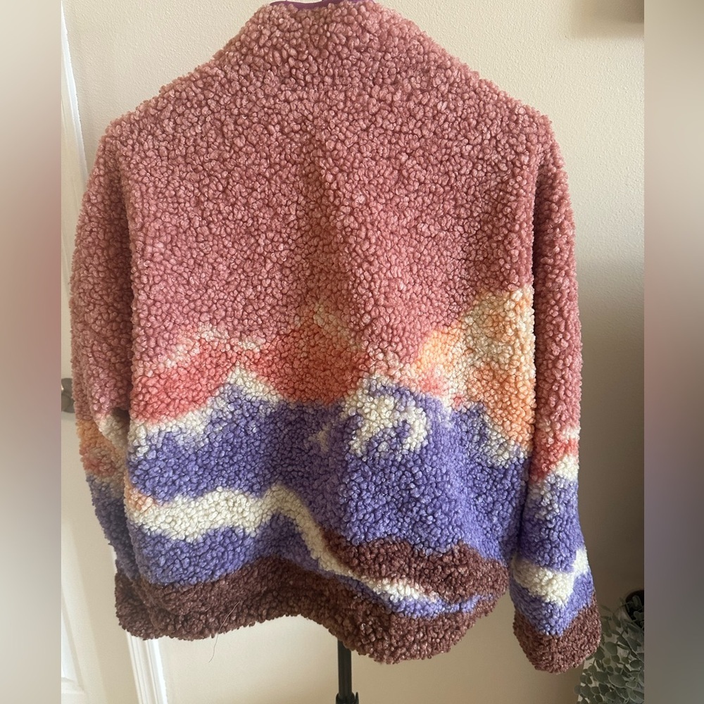 Wild Fable Full Zip Teddy Sherpa Pink Landscape Jacket - Picture 7 of 11